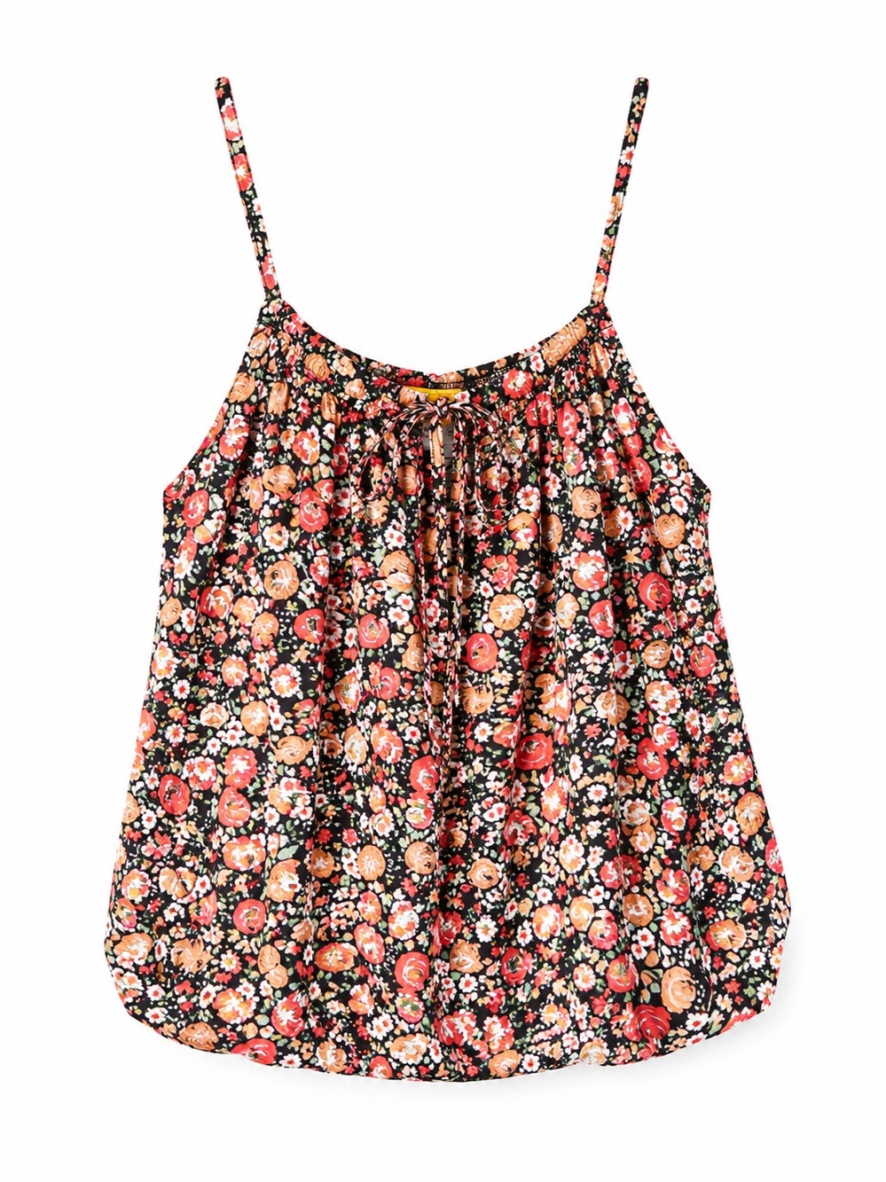 Floral Print Spaghetti Strap Tank Top - Black/Pink